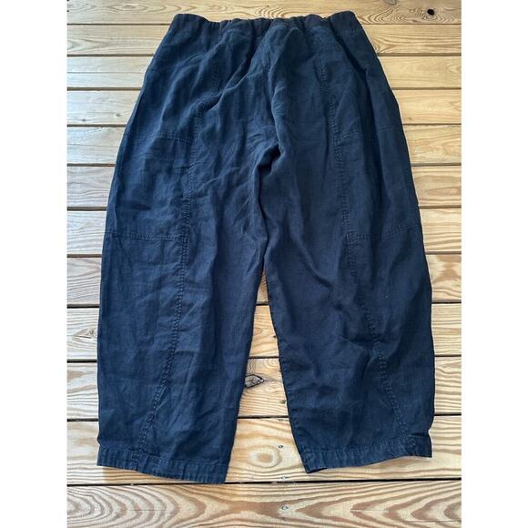 Eileen Fisher Linen Cropped Pants Size Large Women’s Black Drawstring - Picture 2 of 8